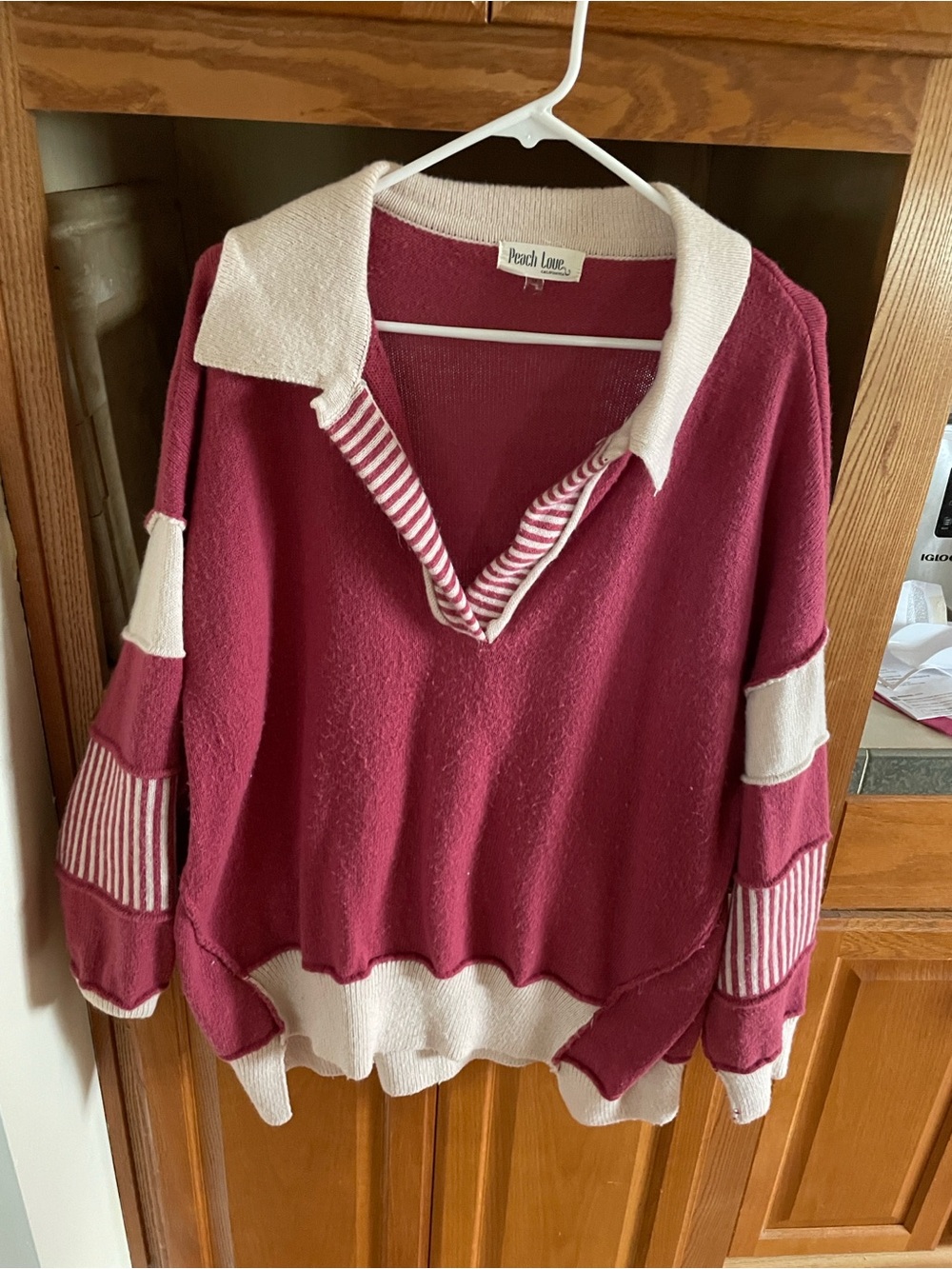 Peach Love California Women's Wine-Red Crew Neck Sweater